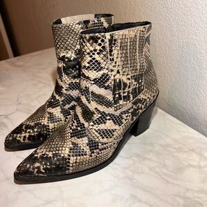 Blondo Black and Cream Snakeskin Ankle Booties